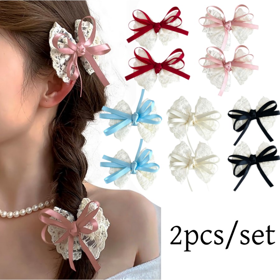 Travel Accessories With Kids - 2개/세트 귀여운 레이스 리본 헤어핀, 달콤한