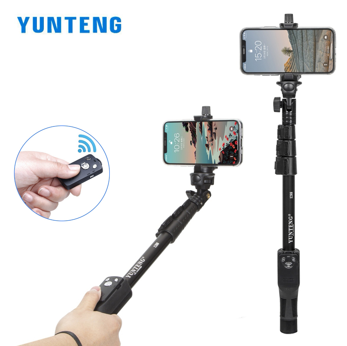 Travel Video Accessories - YUNTENG 1288 Selfie 스틱 Bluetooth 원격