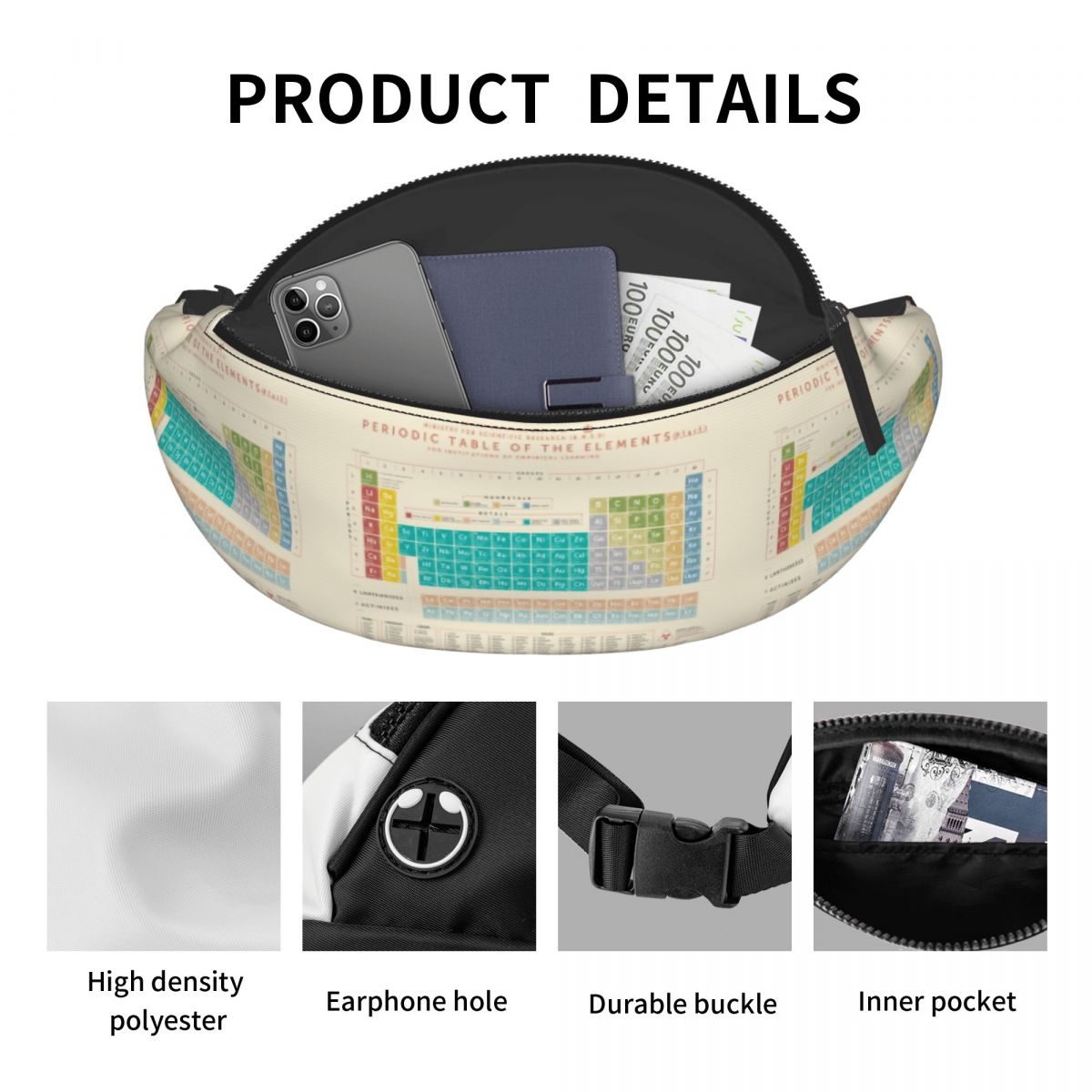 멋진 요소가 있는 주기율표 패니 팩 여행용 남성 여성  - Travel Accessories Pouch For Men 리뷰 및 가격
