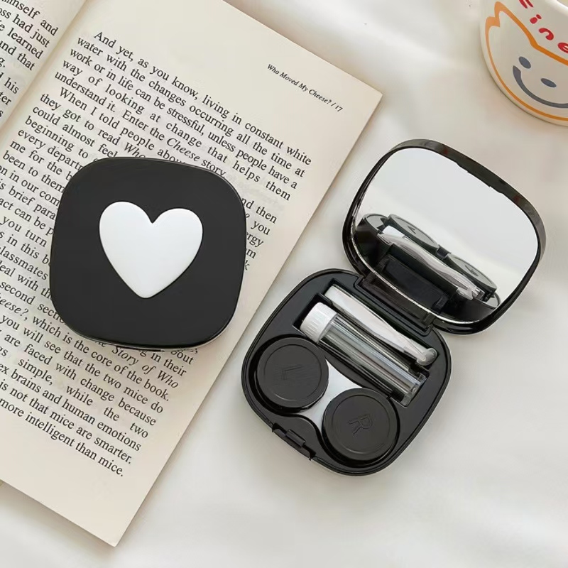 거울이있는 하트 콘택트 렌즈 케이스 미니 러블리 아이  - Travel Video Accessories 리뷰 및 가격