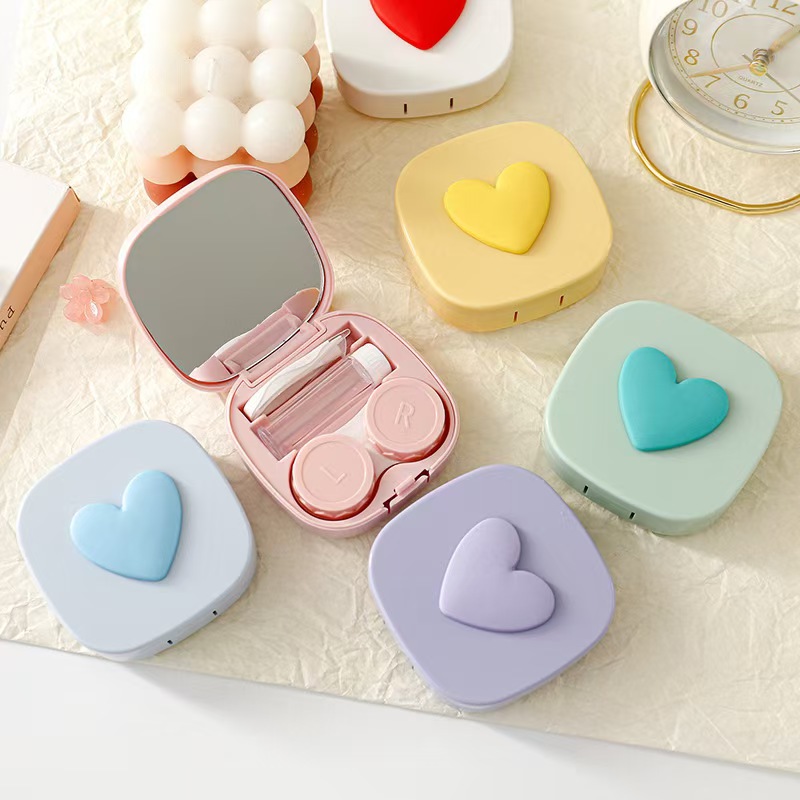 거울이있는 하트 콘택트 렌즈 케이스 미니 러블리 아이  - Travel Video Accessories 리뷰 및 가격
